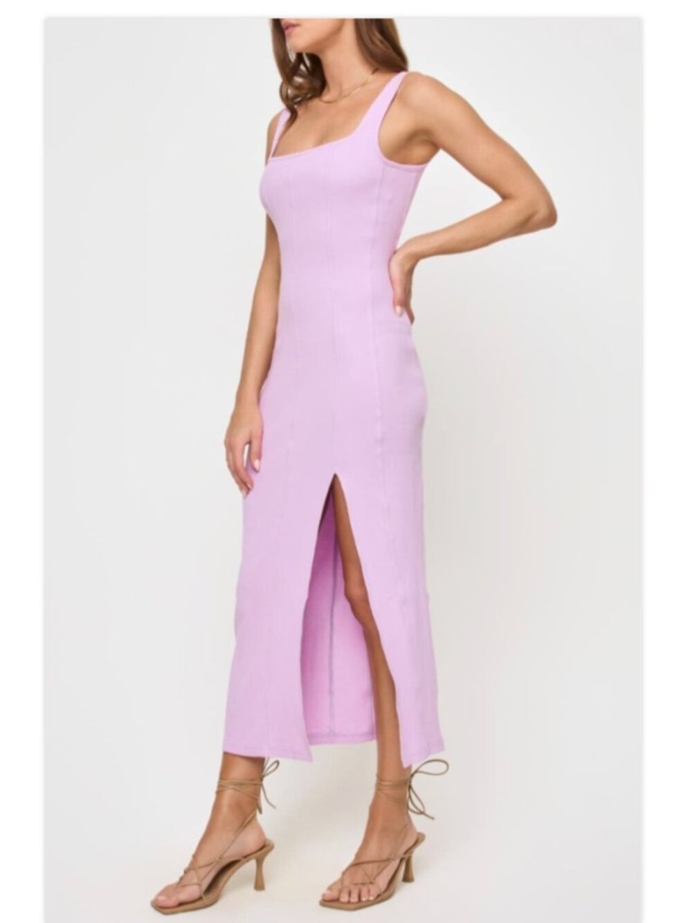 l*space Anthropologie Vivienne Dress Ribbed Sleeveless Bodycon Slit Maxi